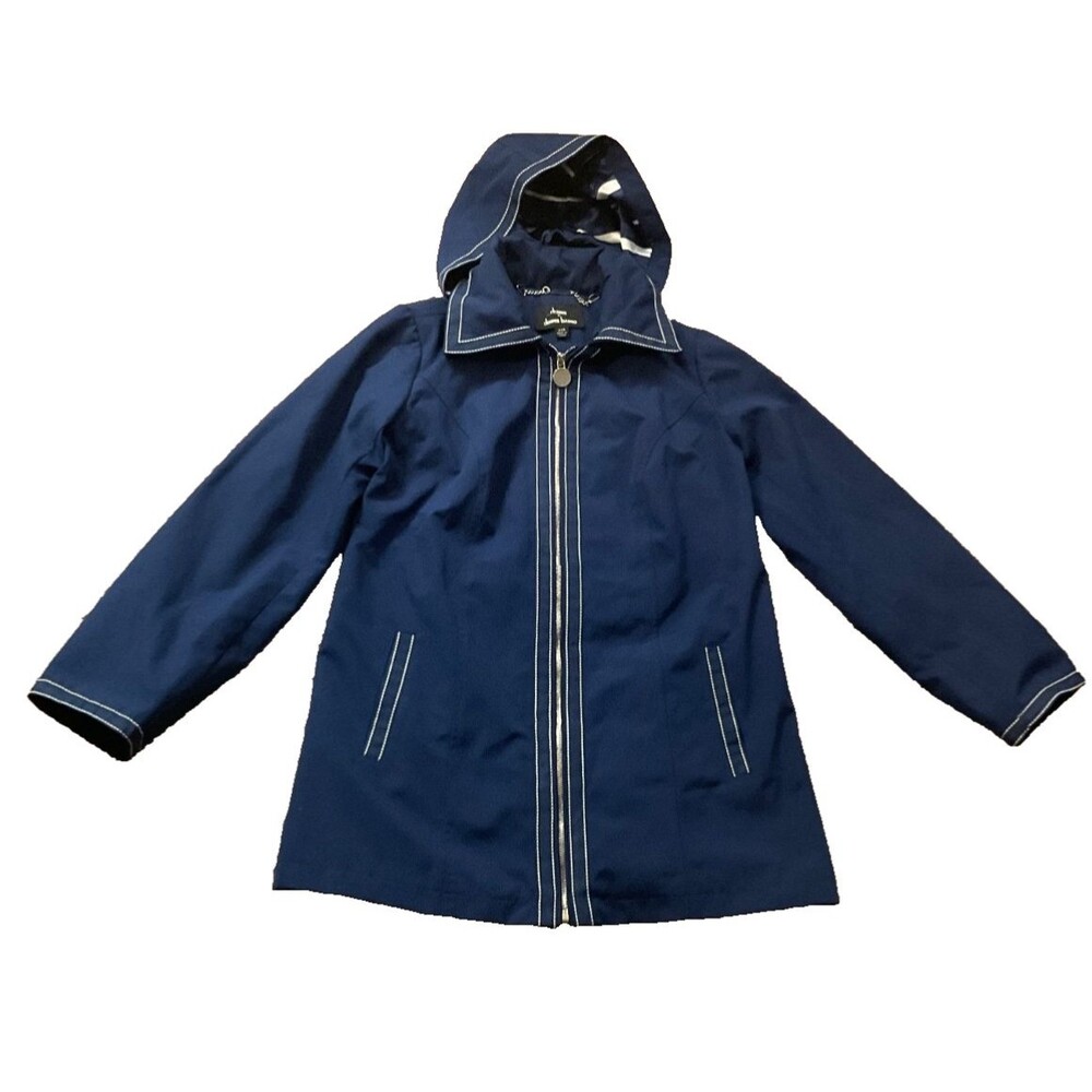 Dennis Basso Water Resistant Jacket Striped Lining Size XXS Blue Hooded